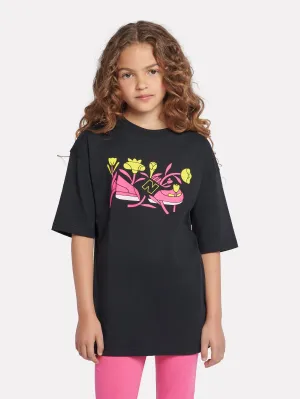 New Balance Girls Floral Shoe Graphic T-Shirt in Black