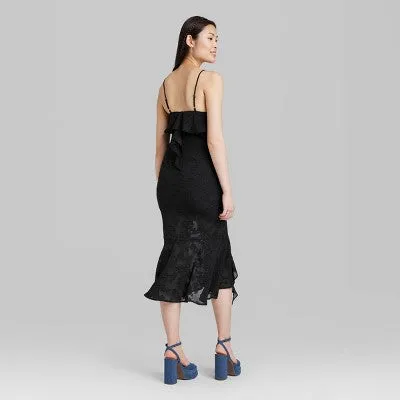 New - Women's Ruffle Midi Dress - Wild Fable Black XS