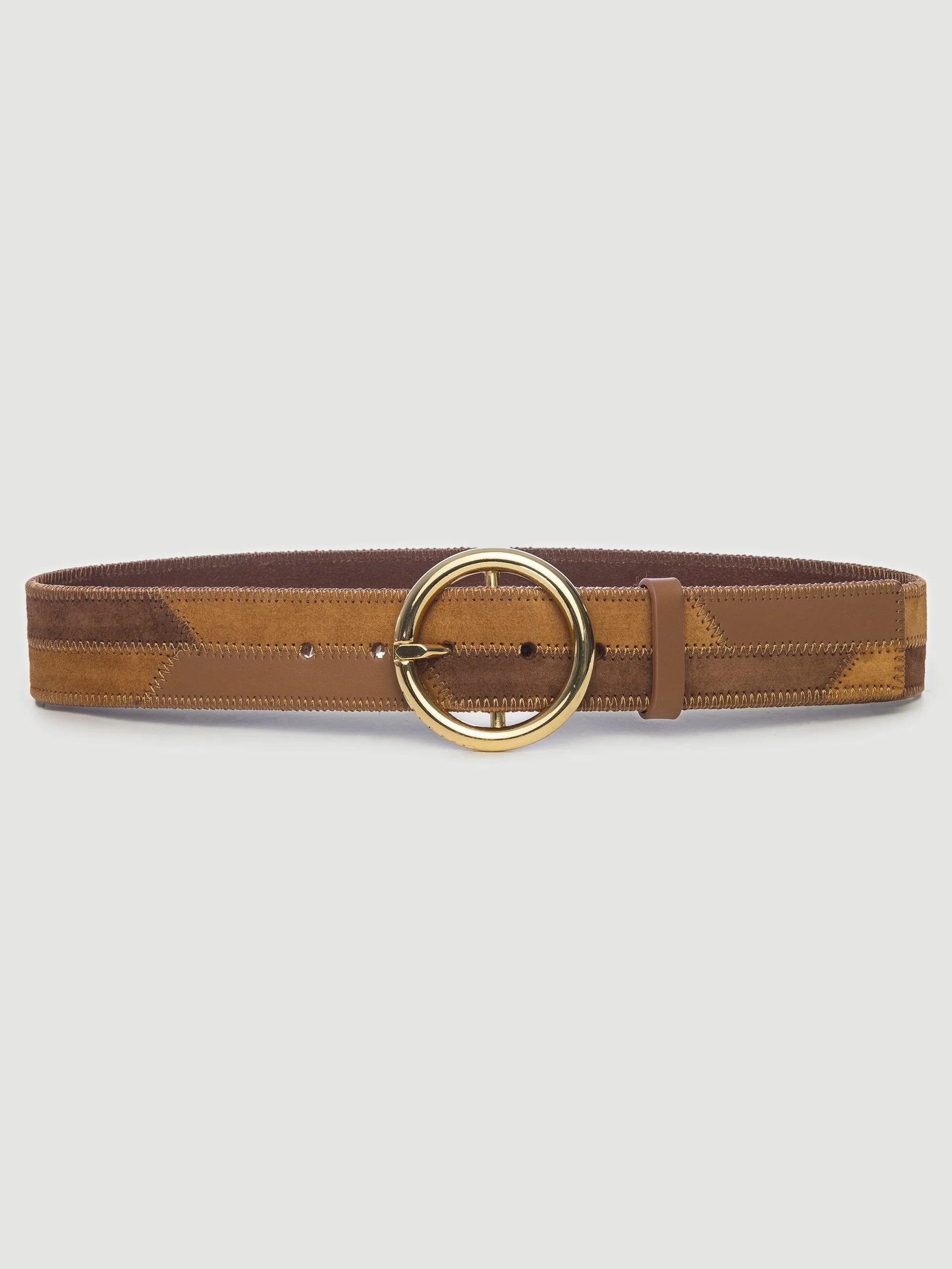 O Ring Patchwork Belt -- Saddle Multi