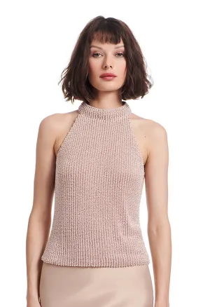 PEARL ENCRUSTED MOCK NECK TOP OYSTER