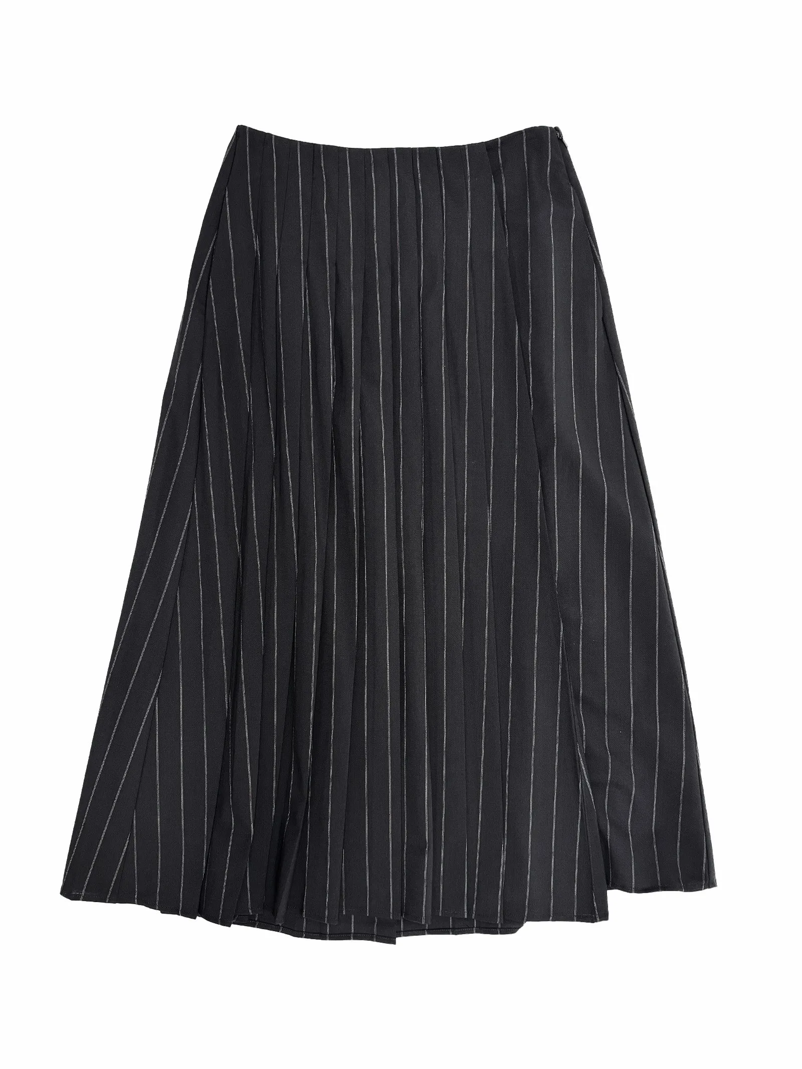 Pleated Wrap Skirt in Pinstripe