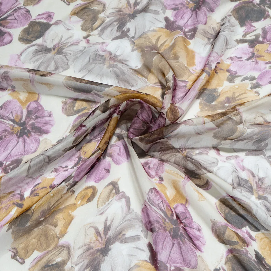 Plum Floral Printed Silk Chiffon