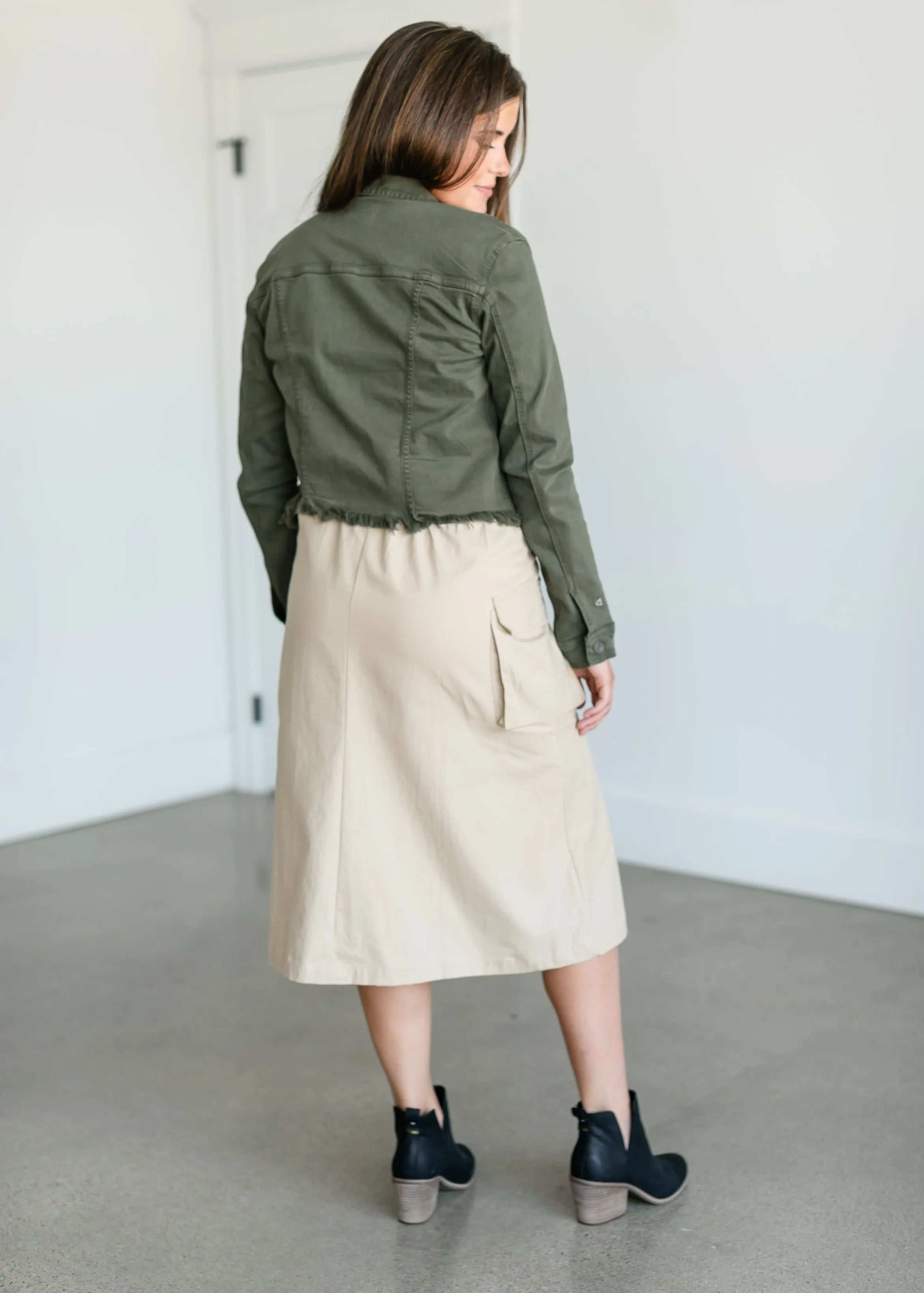 Raw Hem Olive Denim Jacket