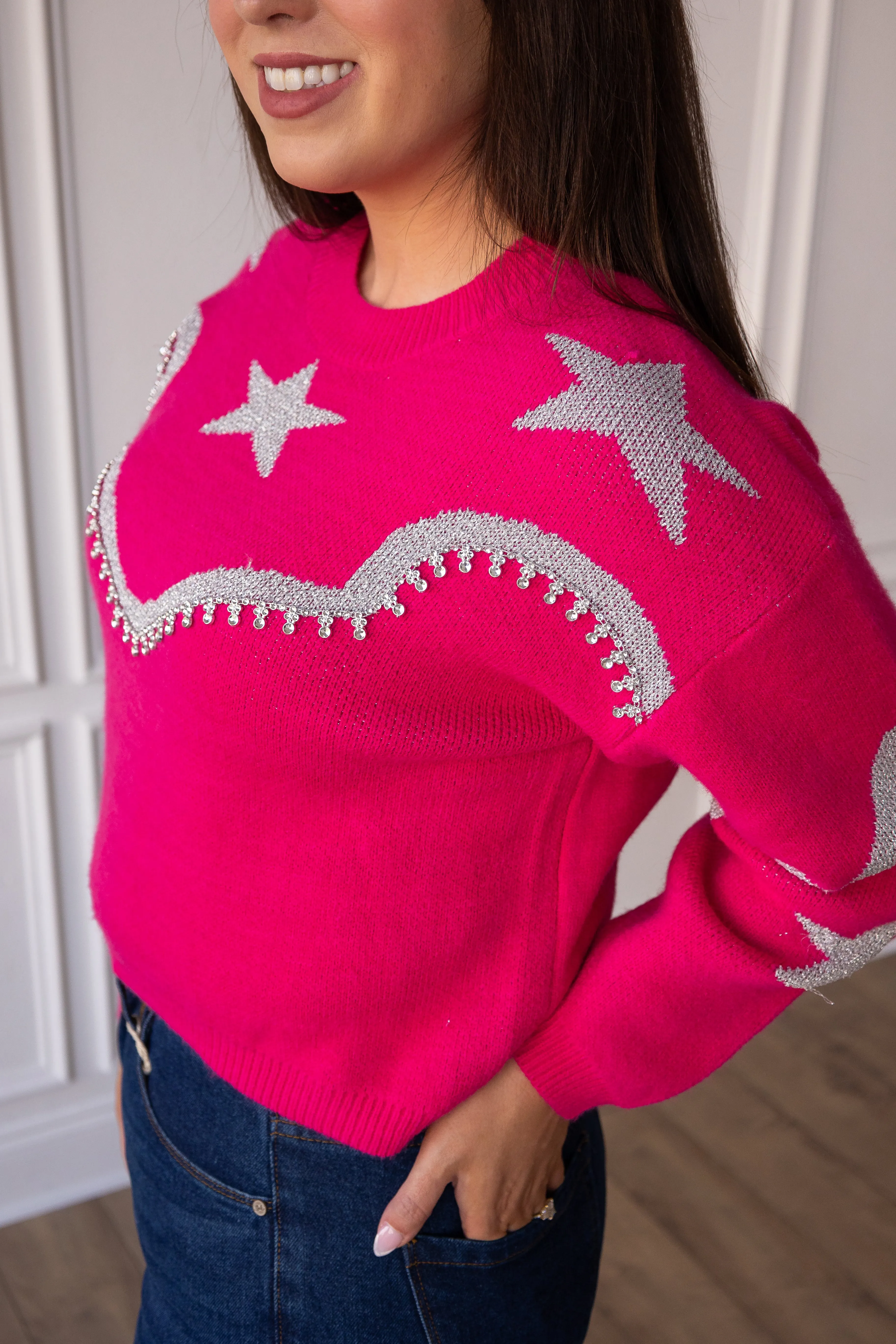 Rhinestone Wrangler Hot Pink Pullover