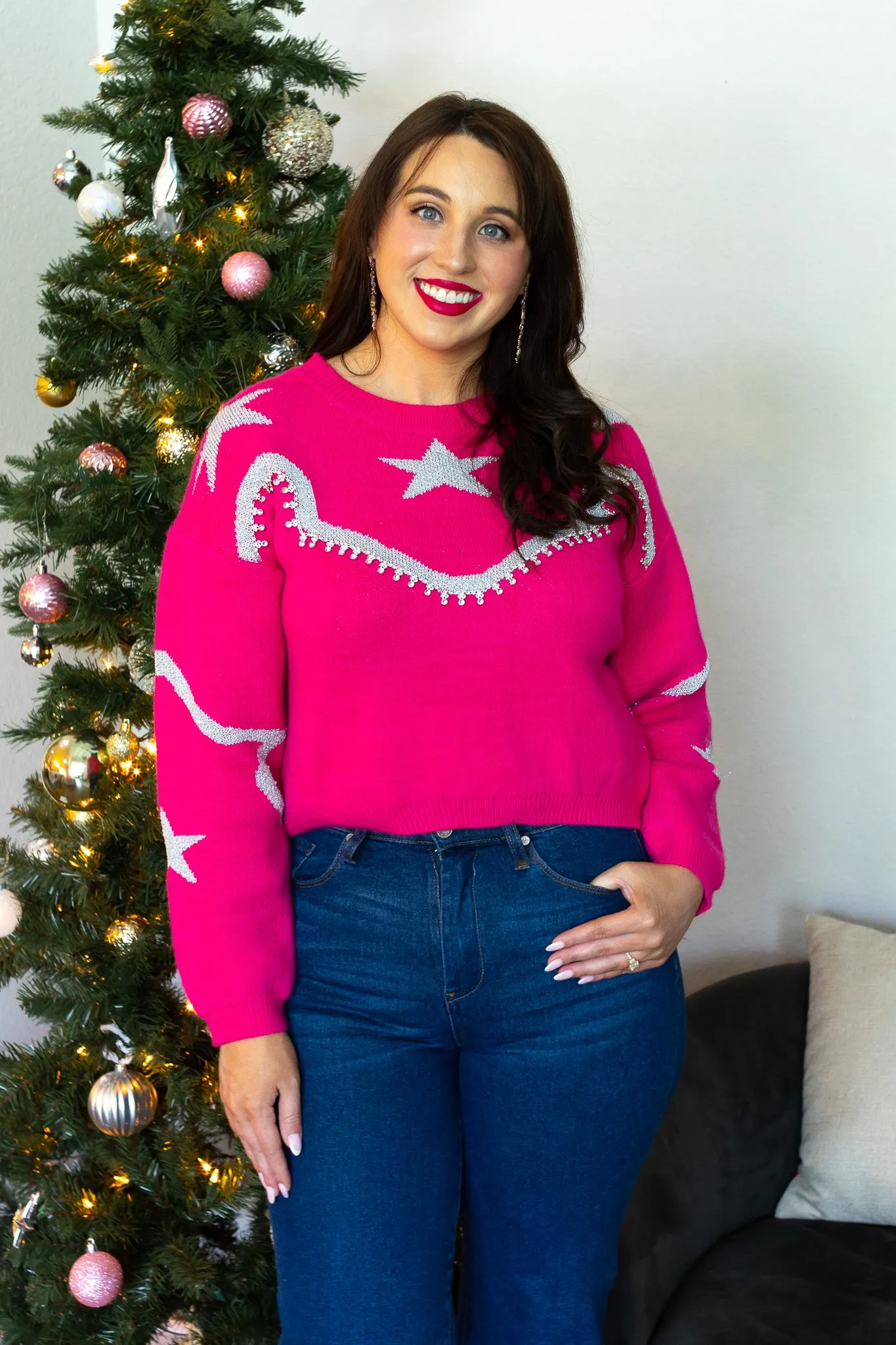 Rhinestone Wrangler Hot Pink Pullover