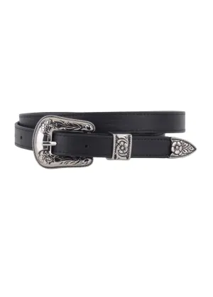 Skinny Western Black Leather Belt