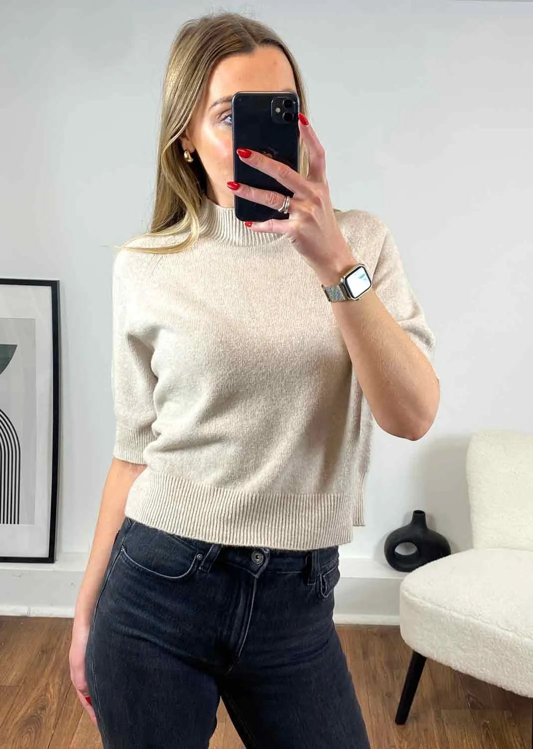 Soft High Neck Half Sleeve Knit Top