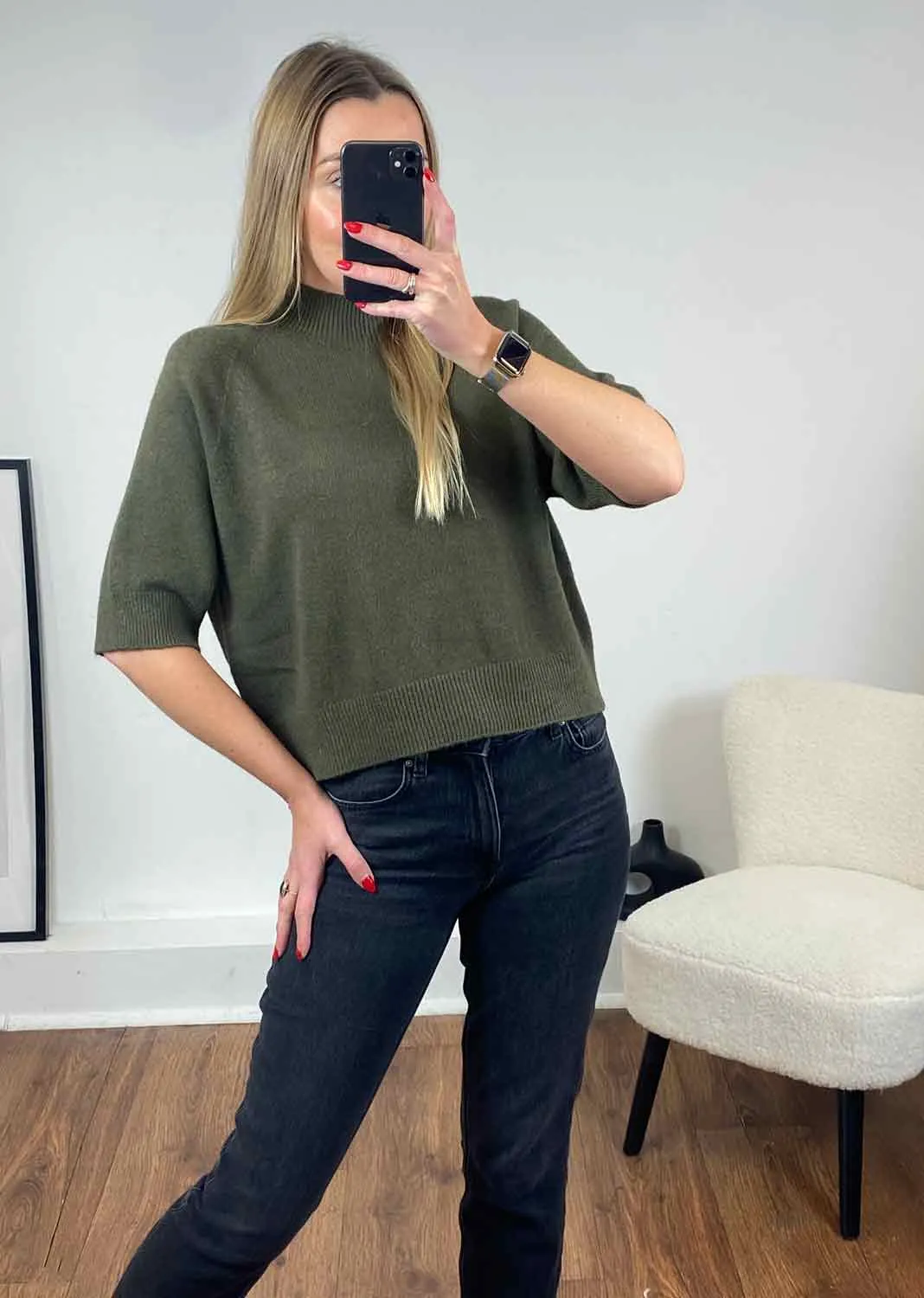 Soft High Neck Half Sleeve Knit Top