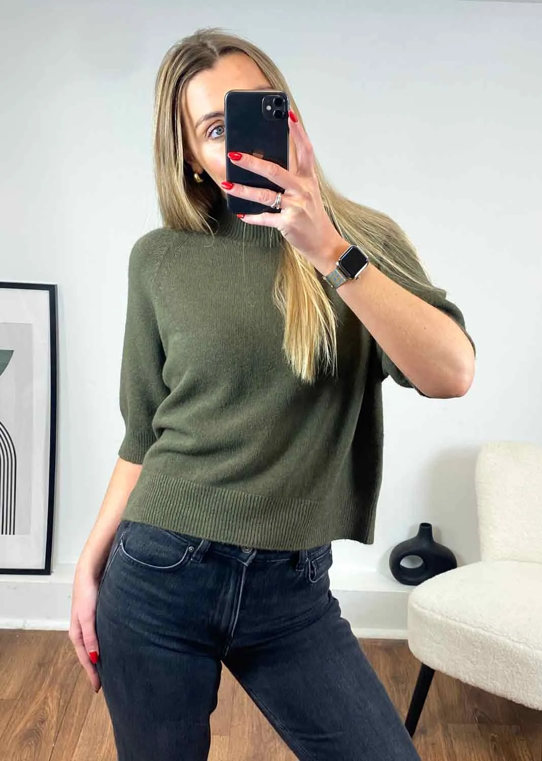 Soft High Neck Half Sleeve Knit Top