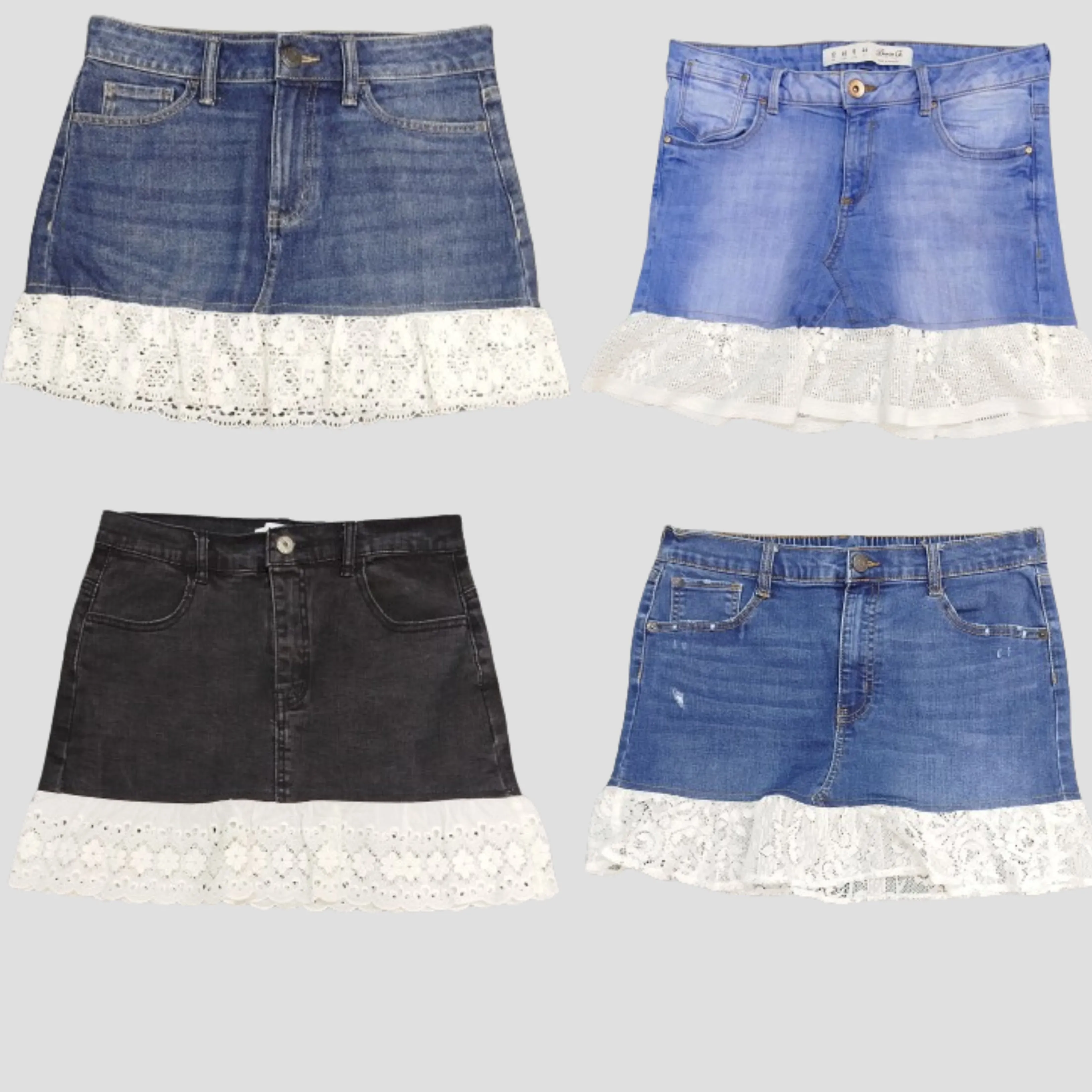 SS24 Reworked/Upcycled White Cotton Trim Denim Skirt