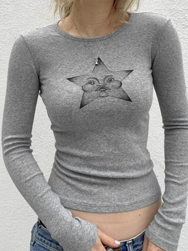 Uniwim Adorable Star Print Slim Long Sleeve Knit