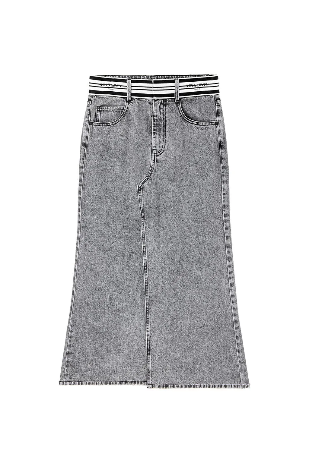 Vintage Denim Skirt With Stripe Waistline