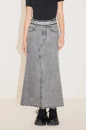 Vintage Denim Skirt With Stripe Waistline