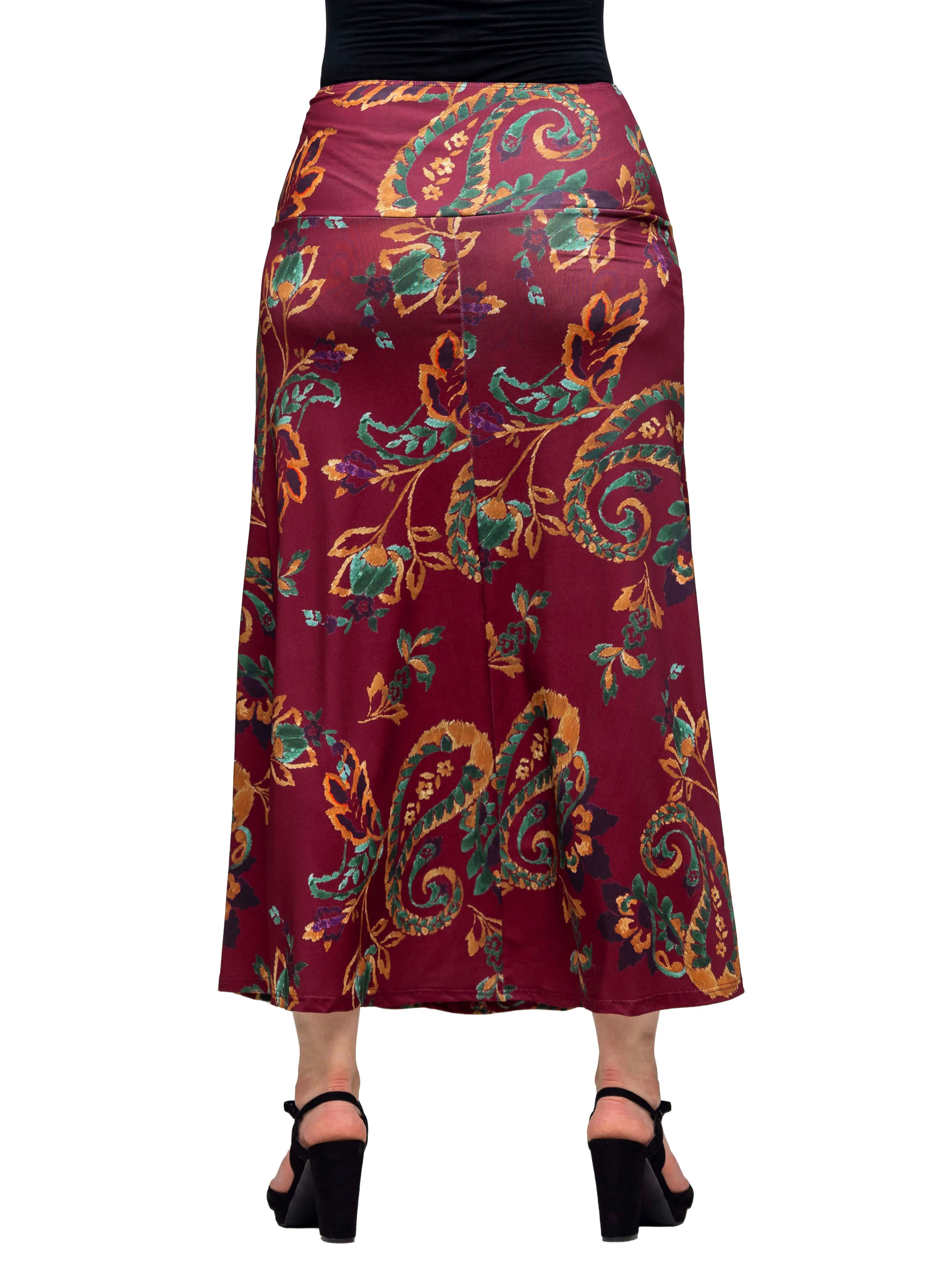 Wine Print Elastic Waist A Line Maxi Skirt