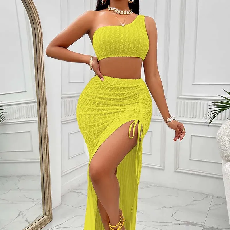 Women’s Elegant Sleeveless Crop Top & High Waist Split Long Skirts