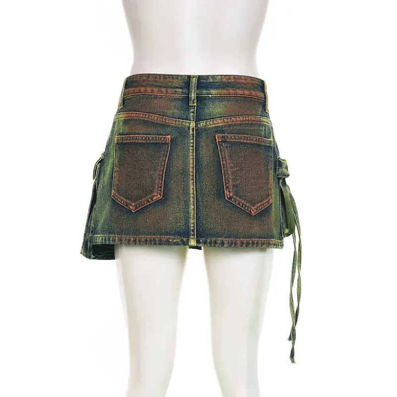 Women's Low Denim Short Skirts with Pockets