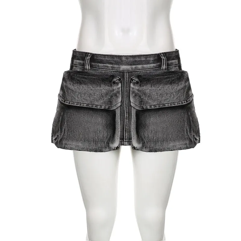 Women's Low Denim Short Skirts with Pockets