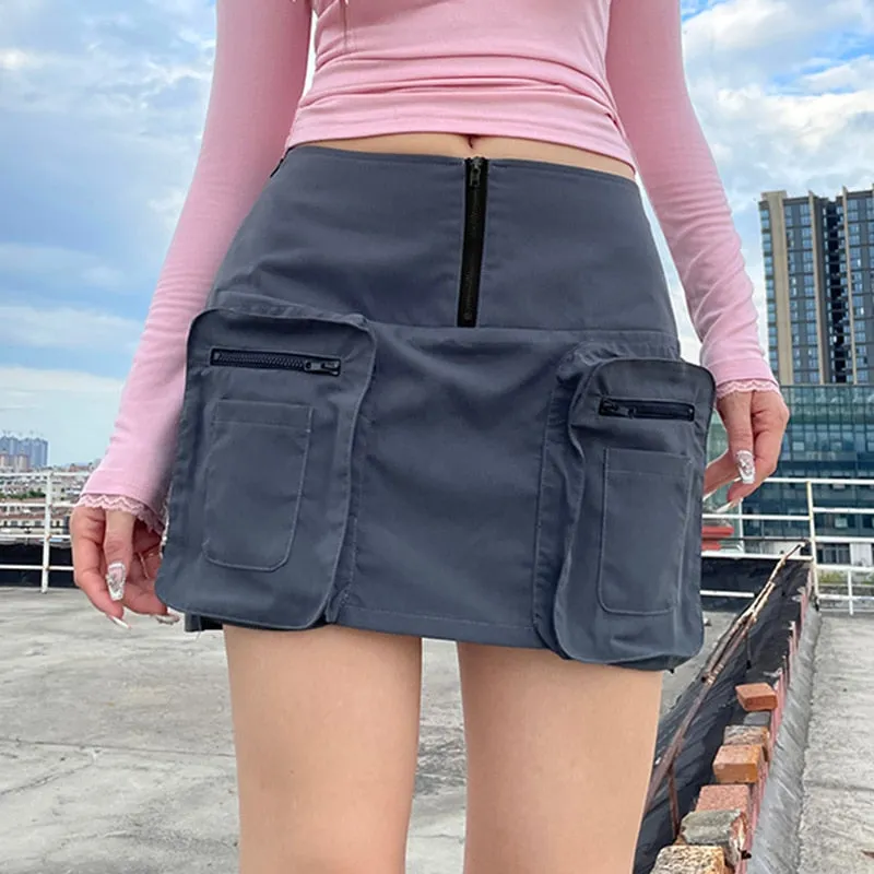 Women's Low Denim Short Skirts with Pockets