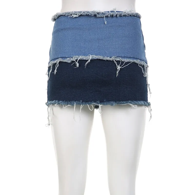 Women's Low Denim Short Skirts with Pockets