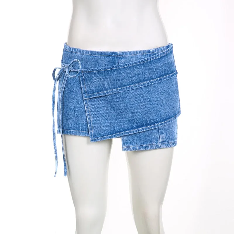 Women's Low Denim Short Skirts with Pockets