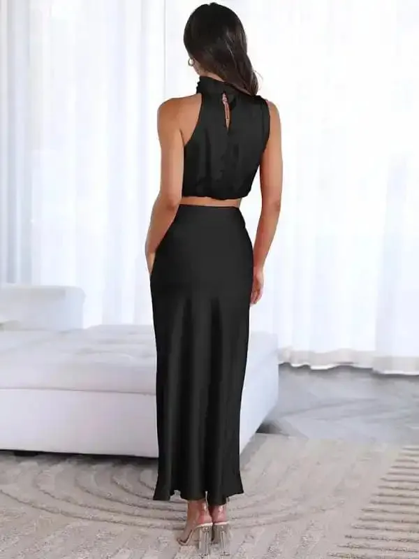 Women’s Sexy Bib Top Drape Skirt Elegant Two-Piece Set