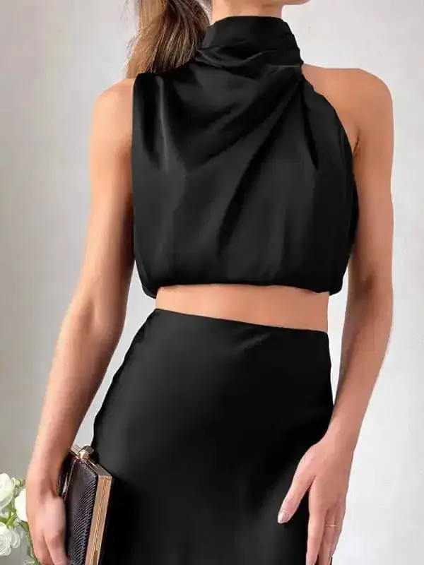 Women’s Sexy Bib Top Drape Skirt Elegant Two-Piece Set