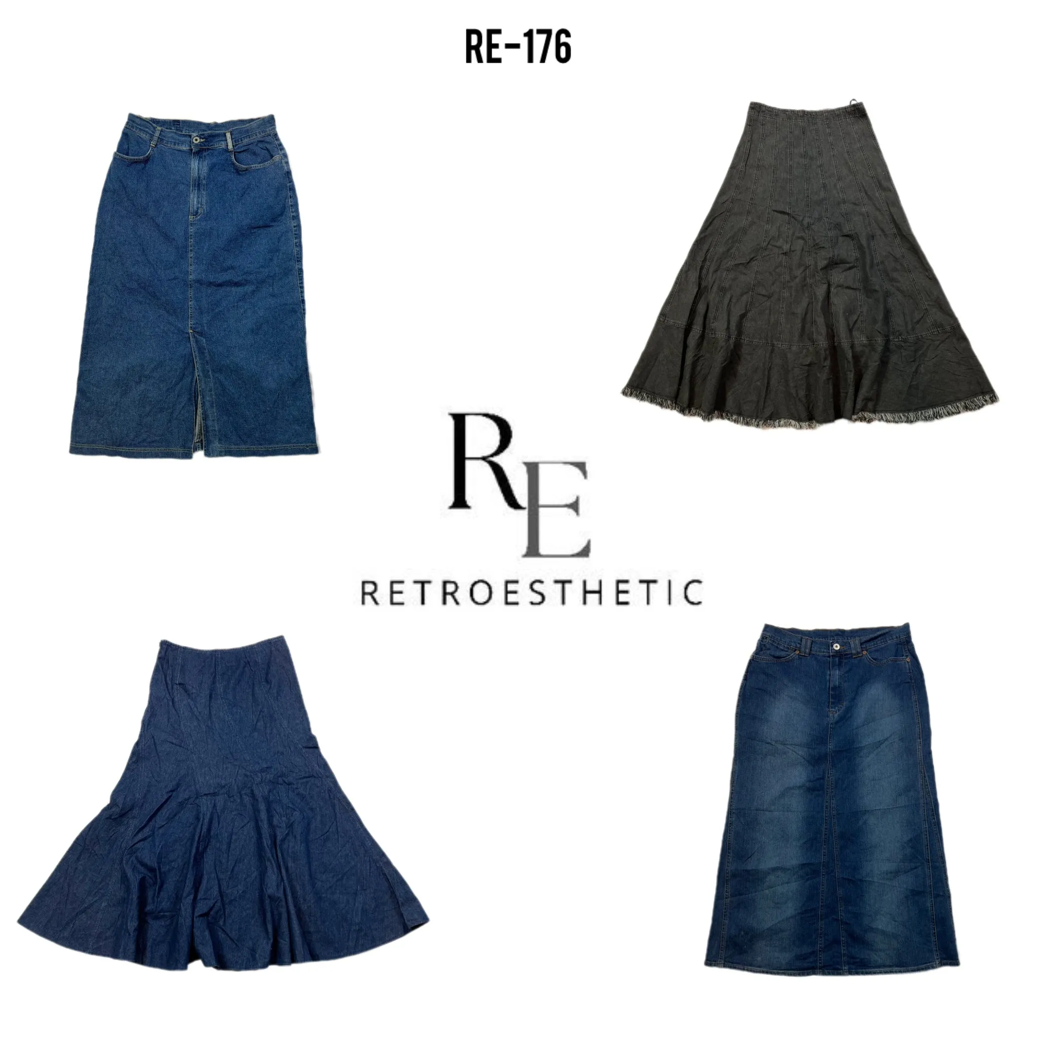 Y2K Long Denim Flared Skirts (RE-176)