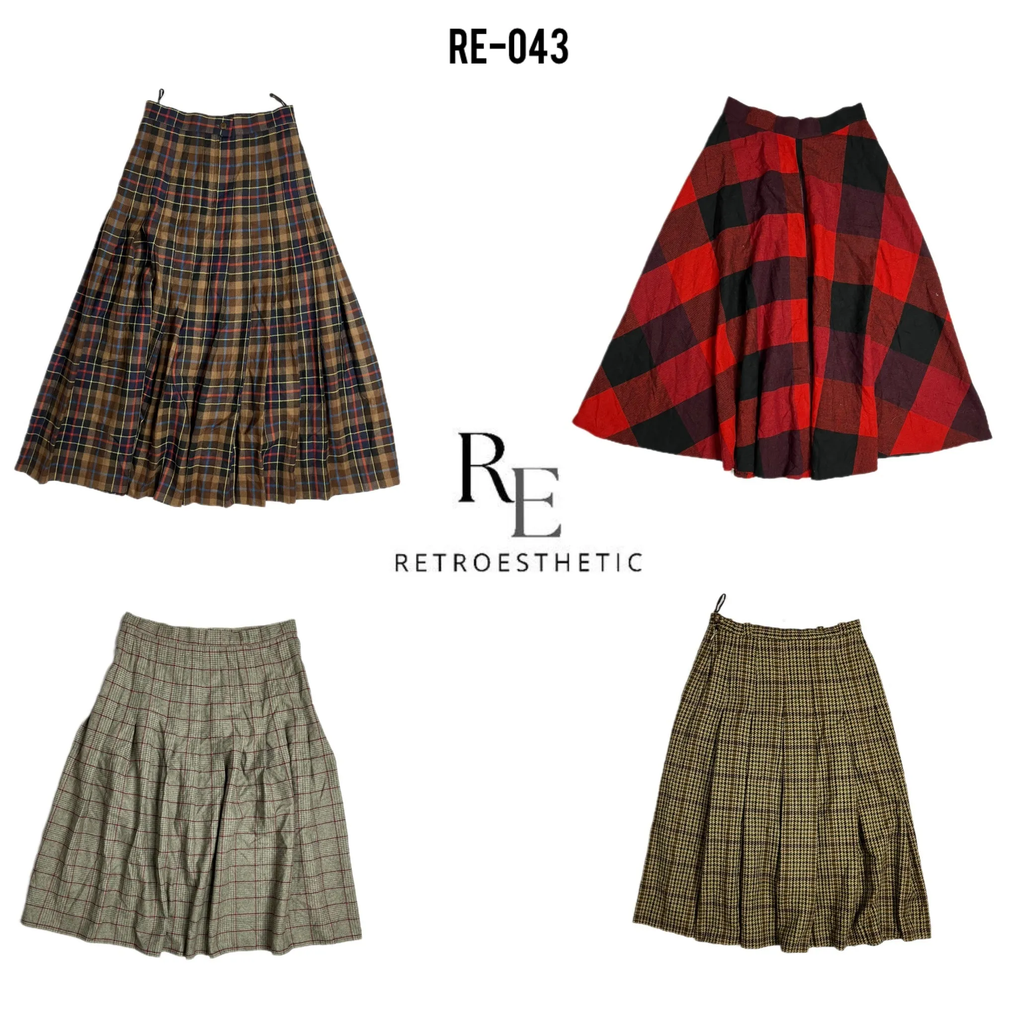 Y2K Wool Checkered Long Skirts (RE-043)