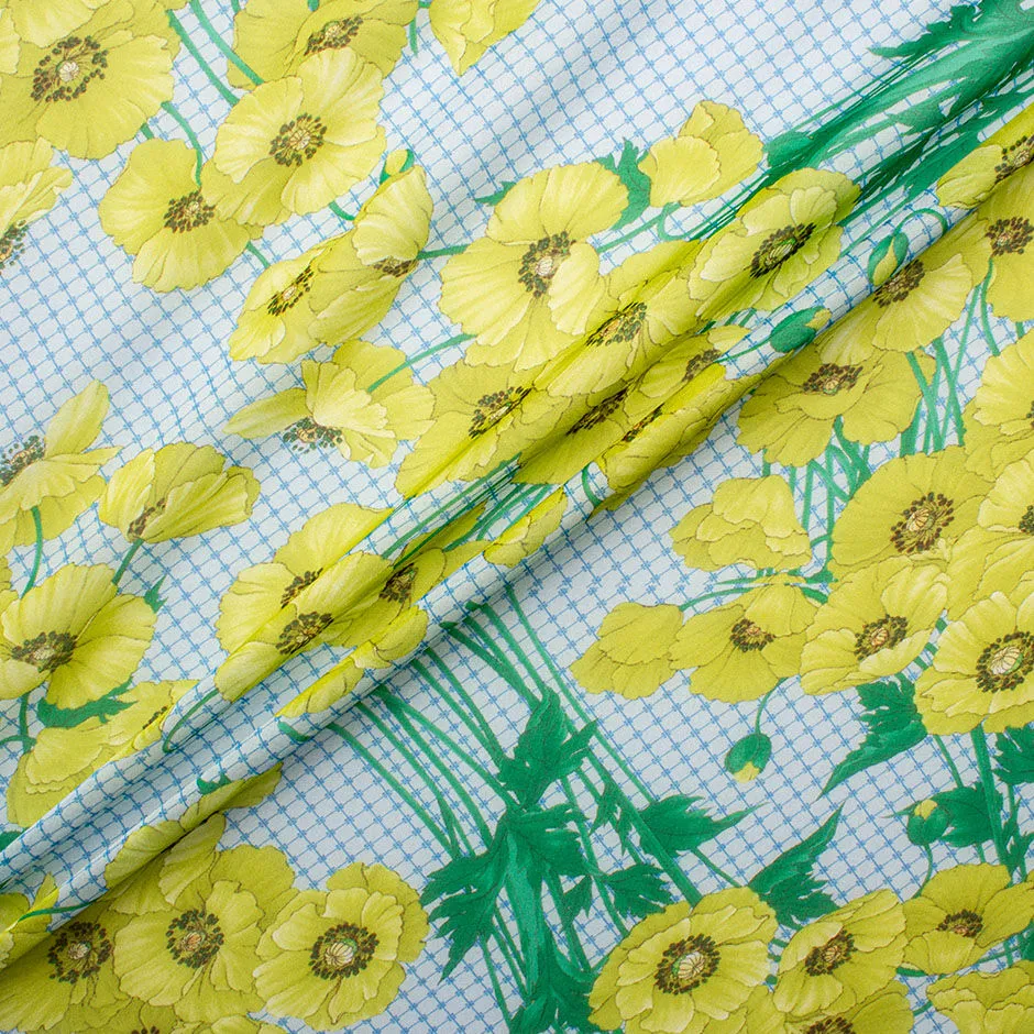 Yellow Poppy Printed Pure Silk Chiffon (A 2m Piece)