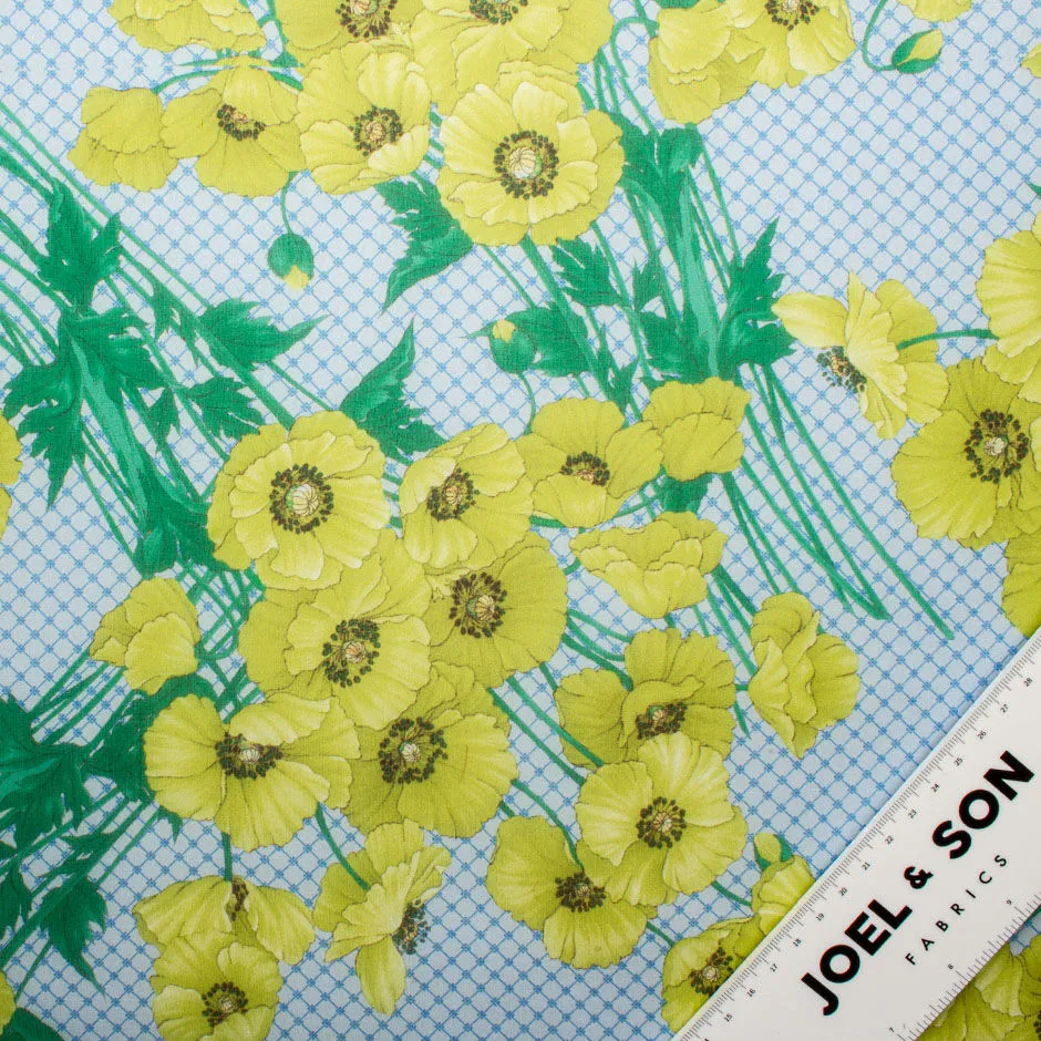 Yellow Poppy Printed Pure Silk Chiffon (A 2m Piece)